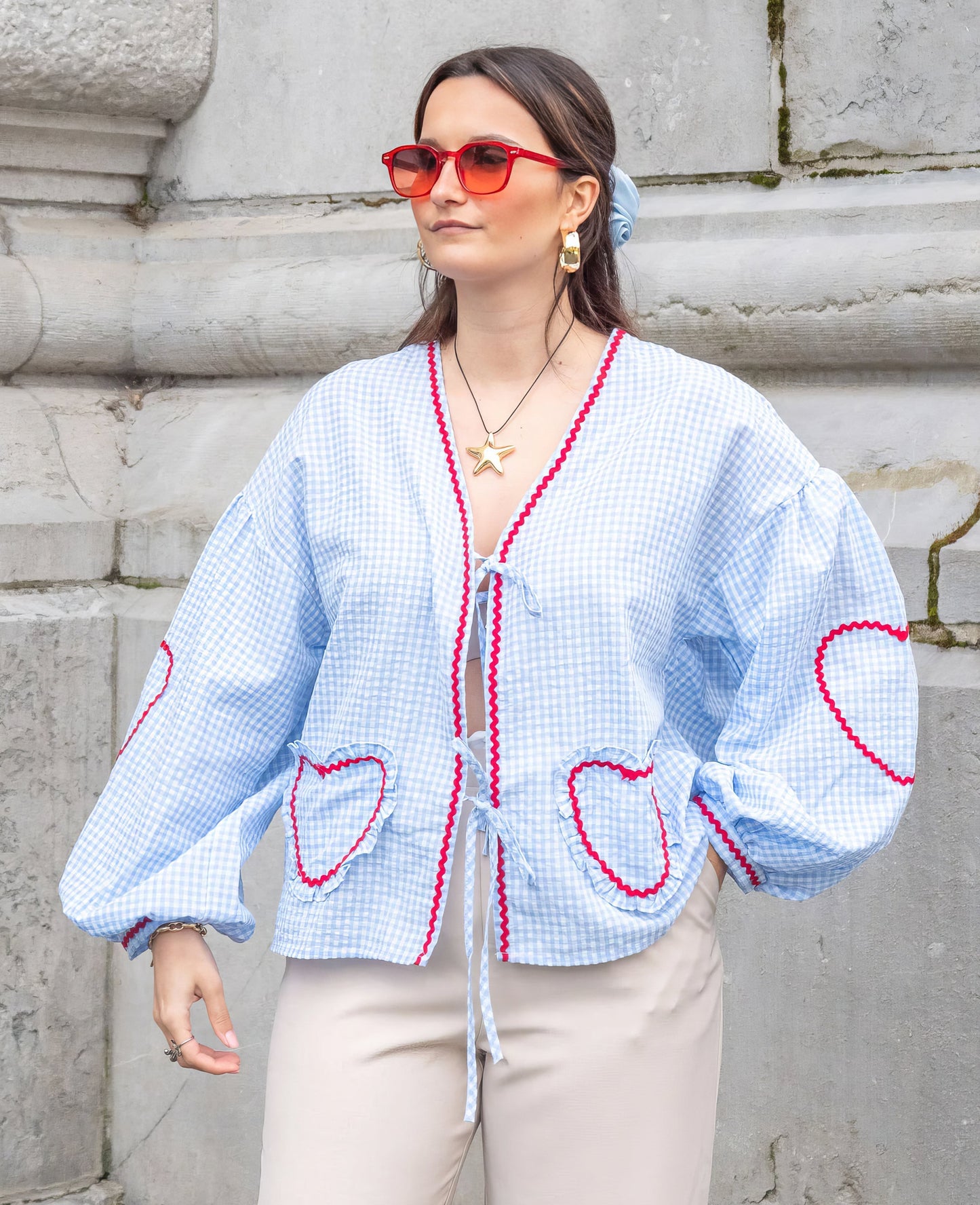 JESSICA | Zomerse Dames Blouse met Hartdetails en Ruitprint