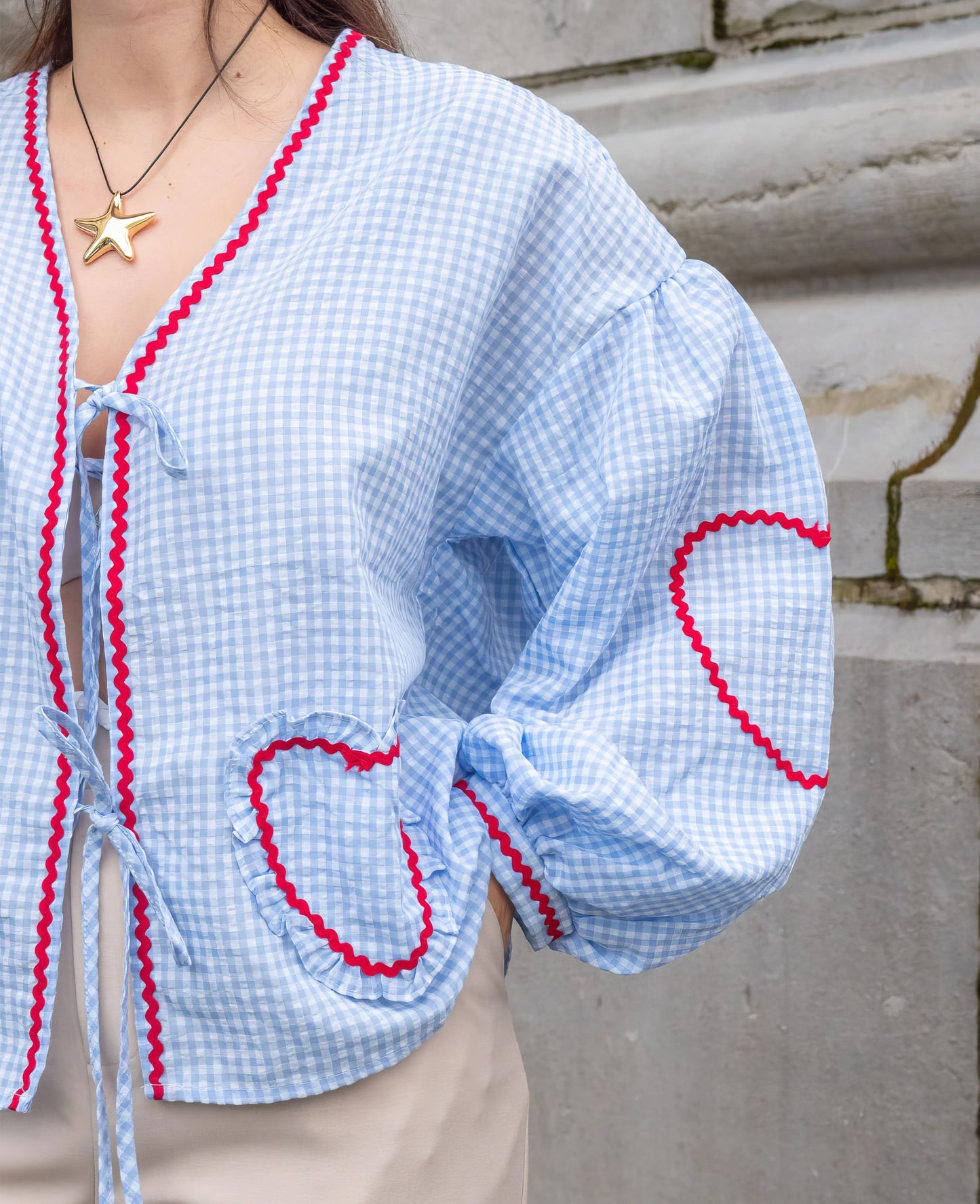 JESSICA | Zomerse Dames Blouse met Hartdetails en Ruitprint