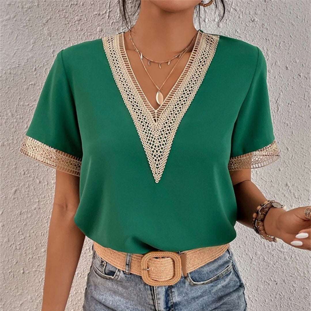 KAYA | Elegante Boho Blouse Voor Dames Met Gouden V-Hals Design - Elegant, Luchtig & Comfortabel