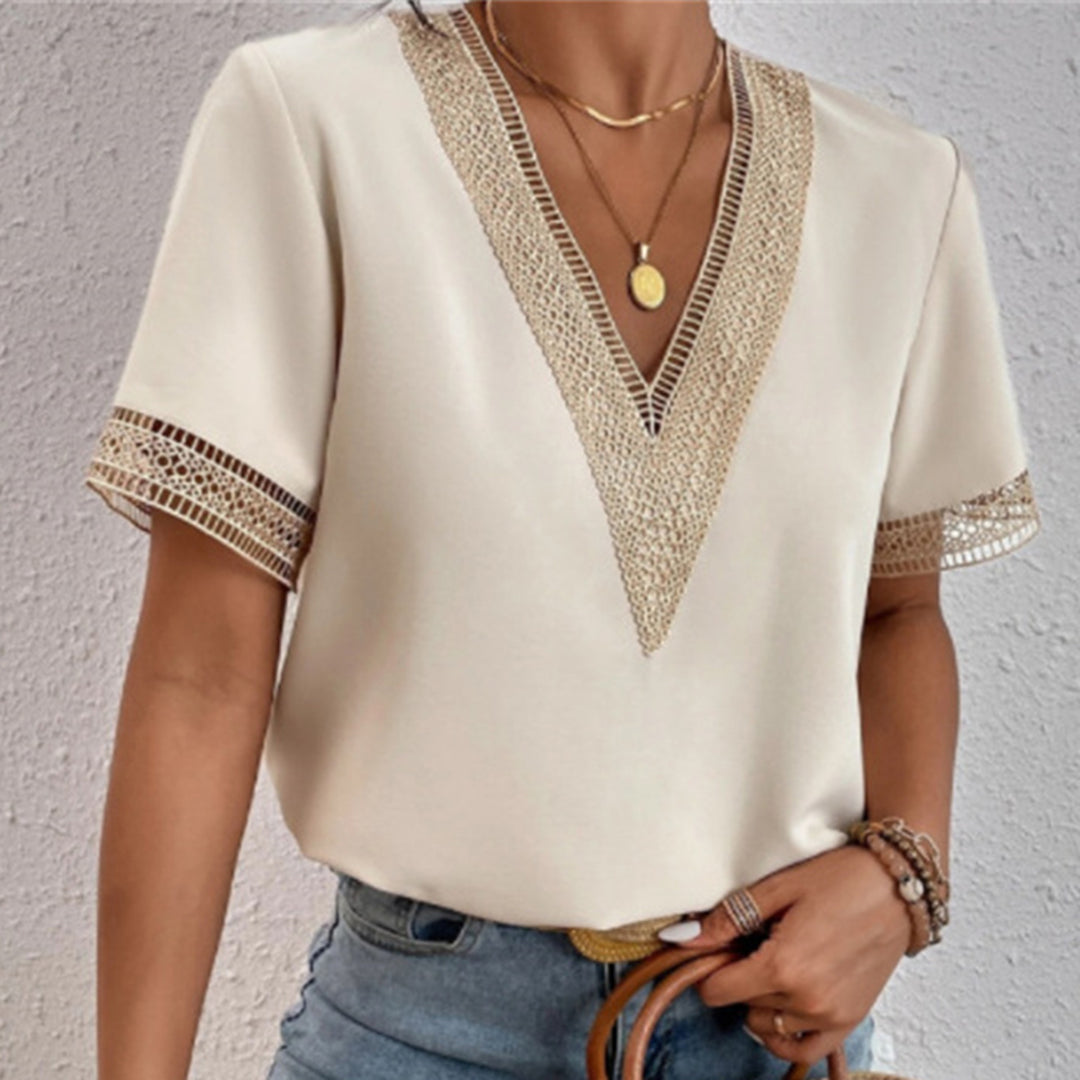 KAYA | Elegante Boho Blouse Voor Dames Met Gouden V-Hals Design - Elegant, Luchtig & Comfortabel