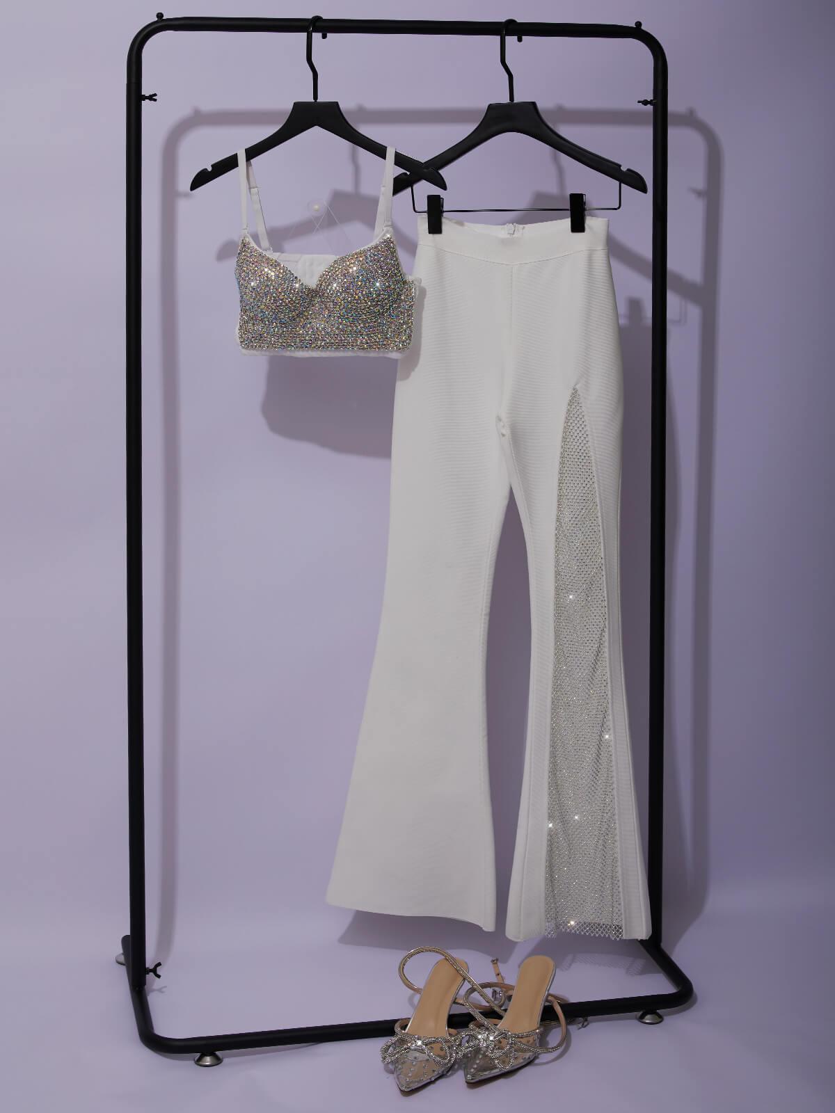 BRIANNA | Witte Bustier Dames Top met Kristallen – Glamour & Verfijning in één