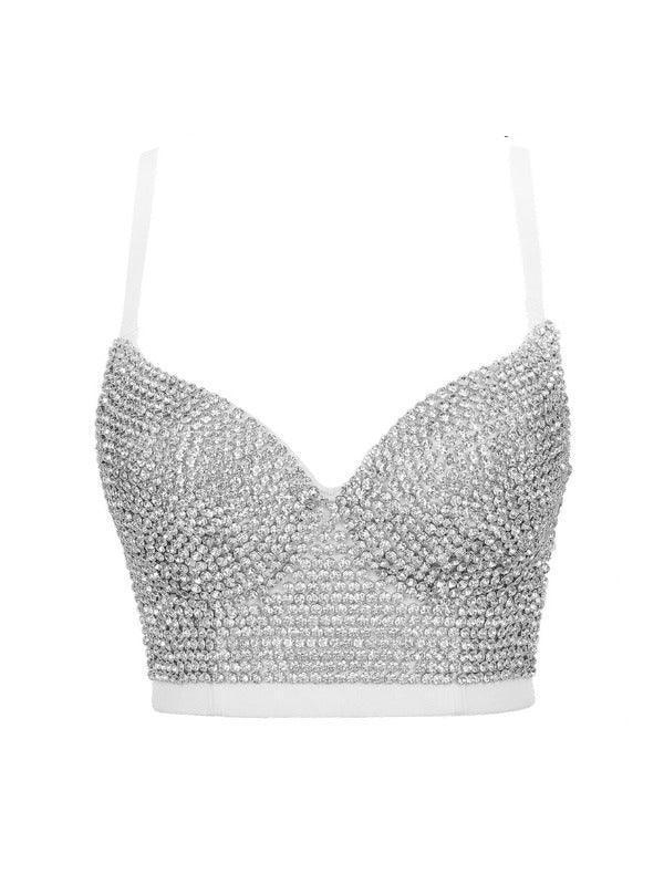 BRIANNA | Witte Bustier Dames Top met Kristallen – Glamour & Verfijning in één