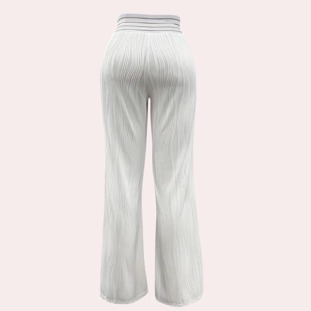 CELINE | Elegante Hoge Taille Broek Met Wijde Pijpen – Zomerklassieker Met Structuur