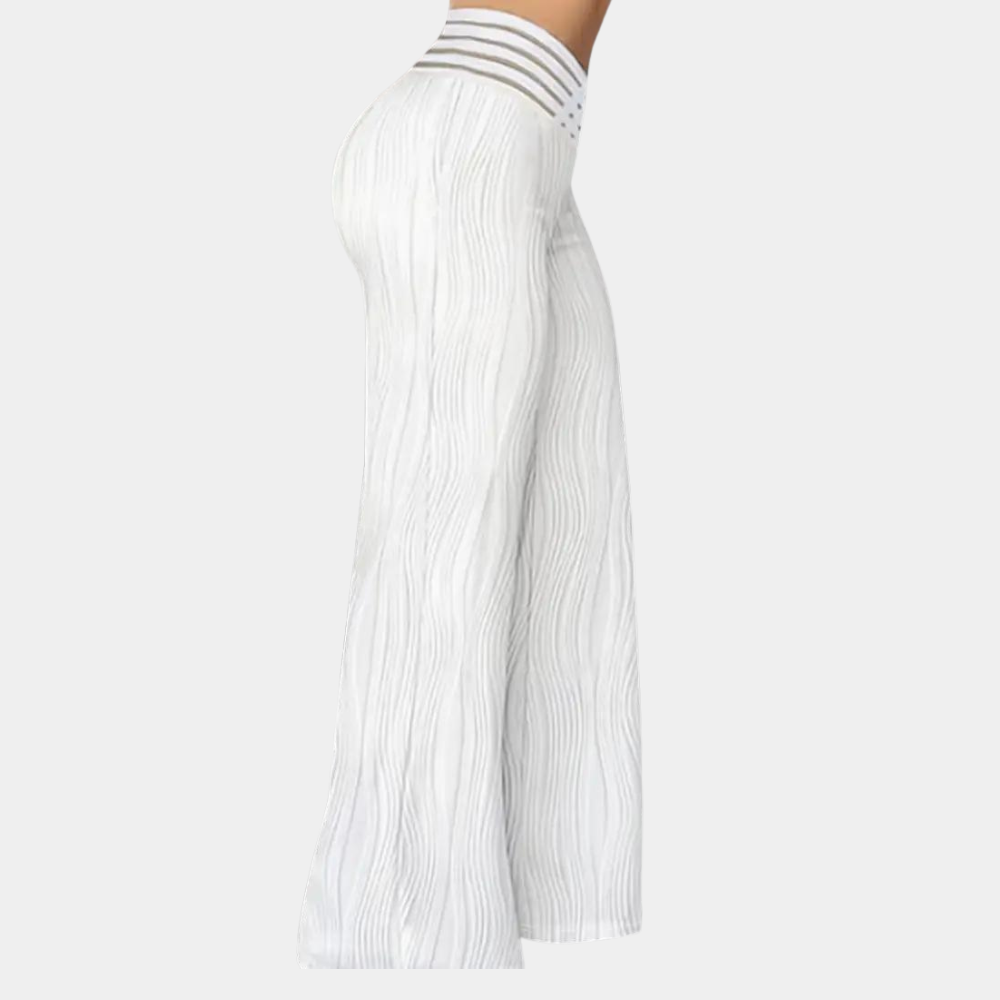 CELINE | Elegante Hoge Taille Broek Met Wijde Pijpen – Zomerklassieker Met Structuur