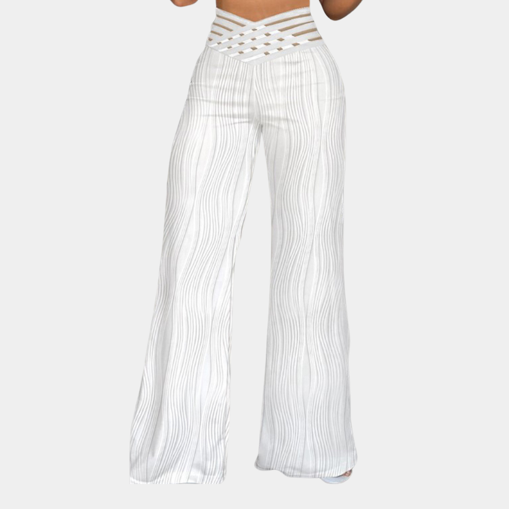 CELINE | Elegante Hoge Taille Broek Met Wijde Pijpen – Zomerklassieker Met Structuur