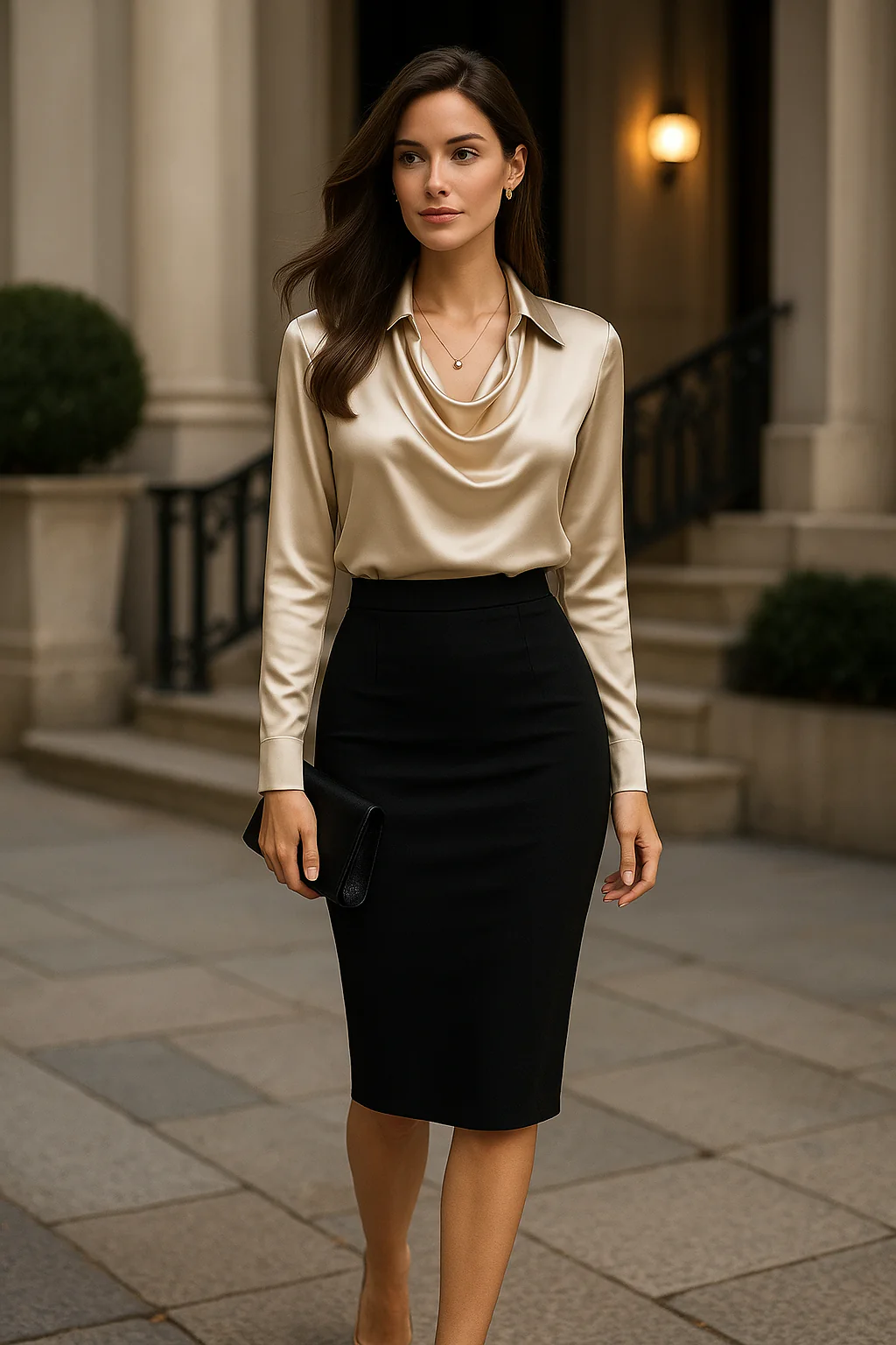 Satijnen Dames Blouse Met Gelaagde Halslijn | Luxe Van Kantoor Tot Cocktail