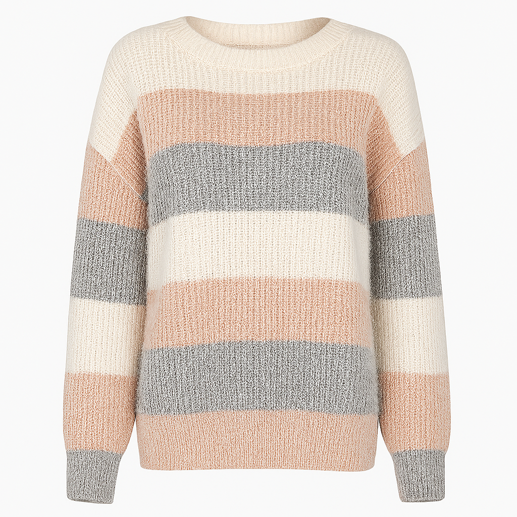 Grof Gebreide Trui Voor Dames Met Brede Strepen – Warm,Casual Stijl & Perfect voor het Najaar