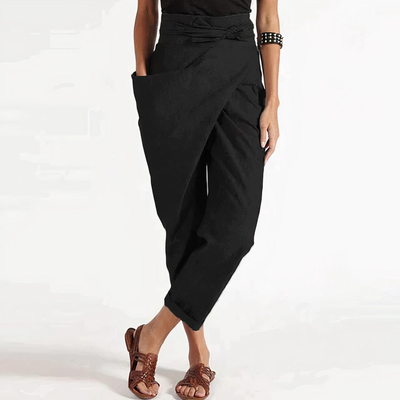 NOVA | Dames Wikkelbroek Met Hoge Taille – Asymmetrisch Design, Comfort Fit & Strikdetail