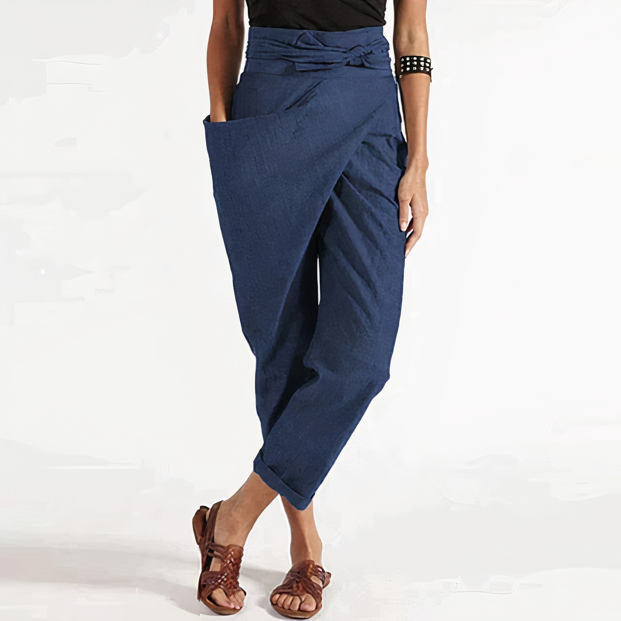 NOVA | Dames Wikkelbroek Met Hoge Taille – Asymmetrisch Design, Comfort Fit & Strikdetail