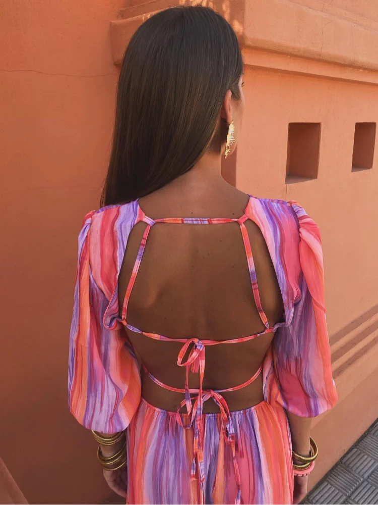 RHODE | Zomerse Maxi Jurk - Kleurrijk met Open Rug