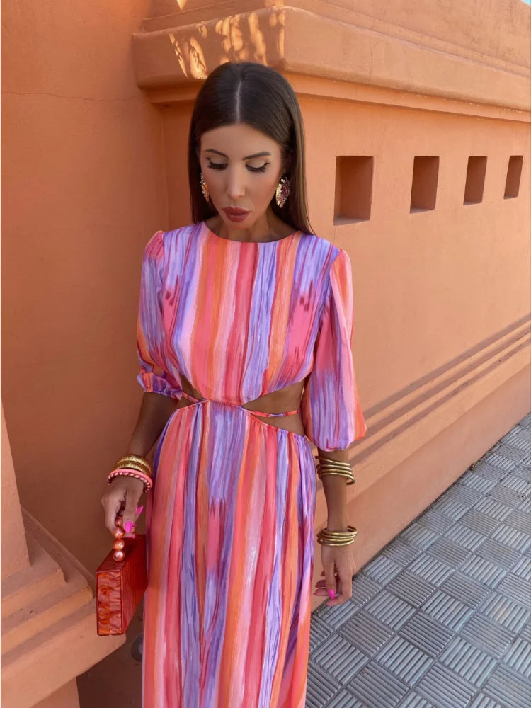 RHODE | Zomerse Maxi Jurk - Kleurrijk met Open Rug