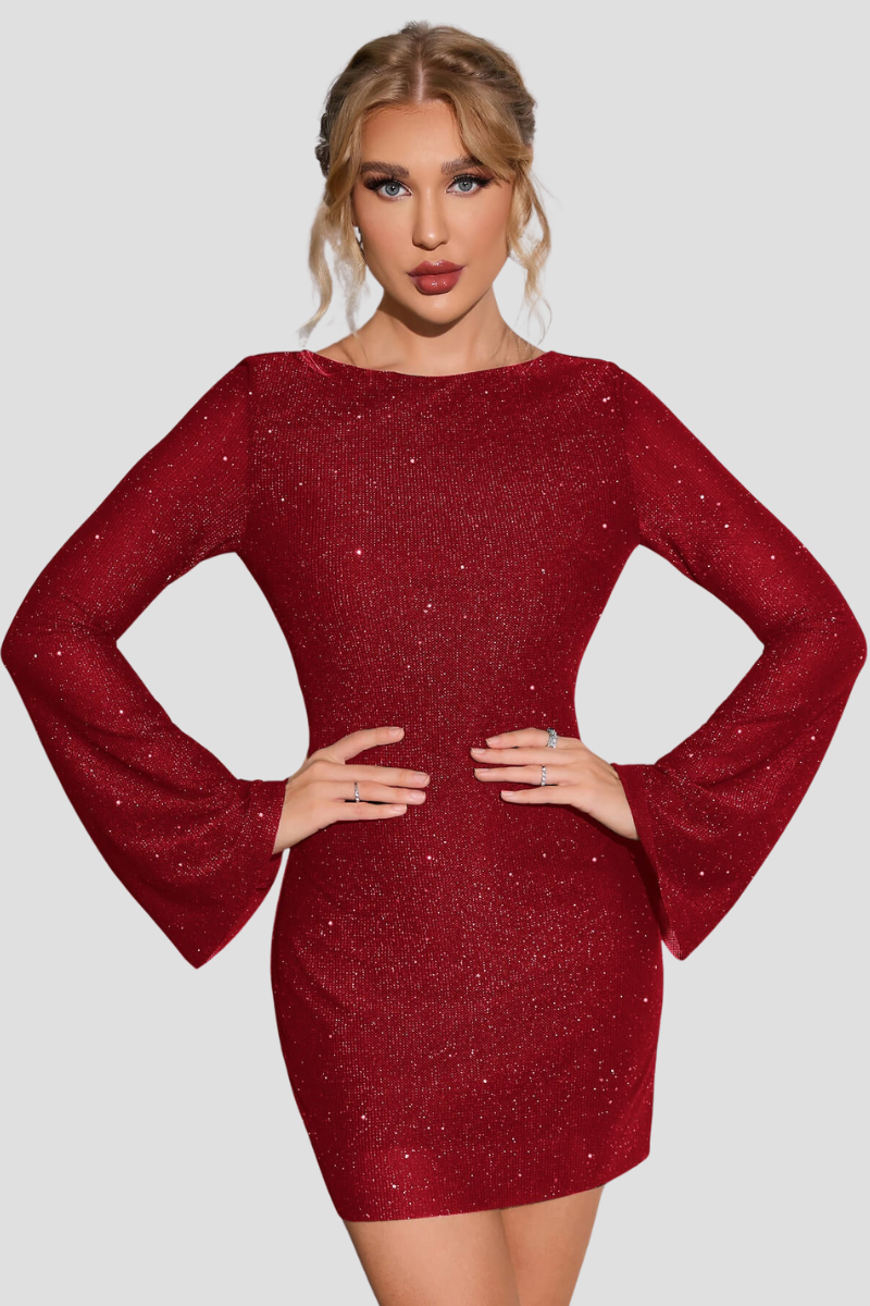 ALIX | Elegante GlitterJurk Voor Dames Met Lange Mouwen & Open Rug - Stijlvol, Opvallend & Onweerstaanbaar