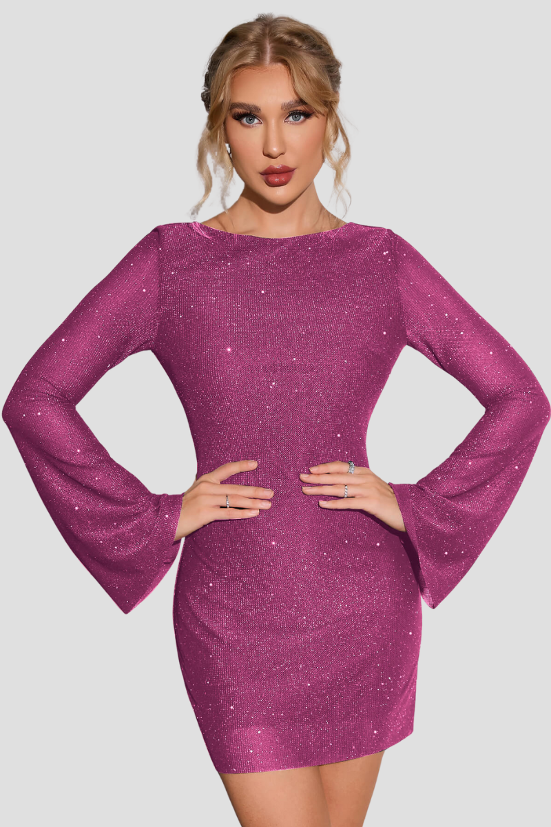 ALIX | Elegante GlitterJurk Voor Dames Met Lange Mouwen & Open Rug - Stijlvol, Opvallend & Onweerstaanbaar