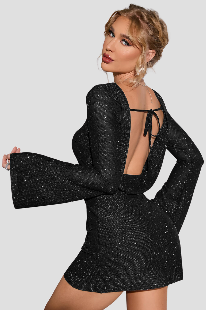 ALIX | Elegante GlitterJurk Voor Dames Met Lange Mouwen & Open Rug - Stijlvol, Opvallend & Onweerstaanbaar