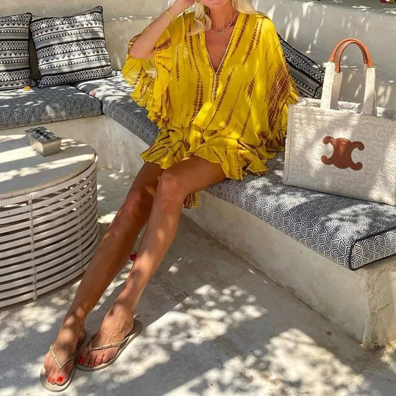 HILDE | Elegante Gele Zomerjurk Voor Dames Met V-Hals - Luchtig, Comfortabel & Modieus
