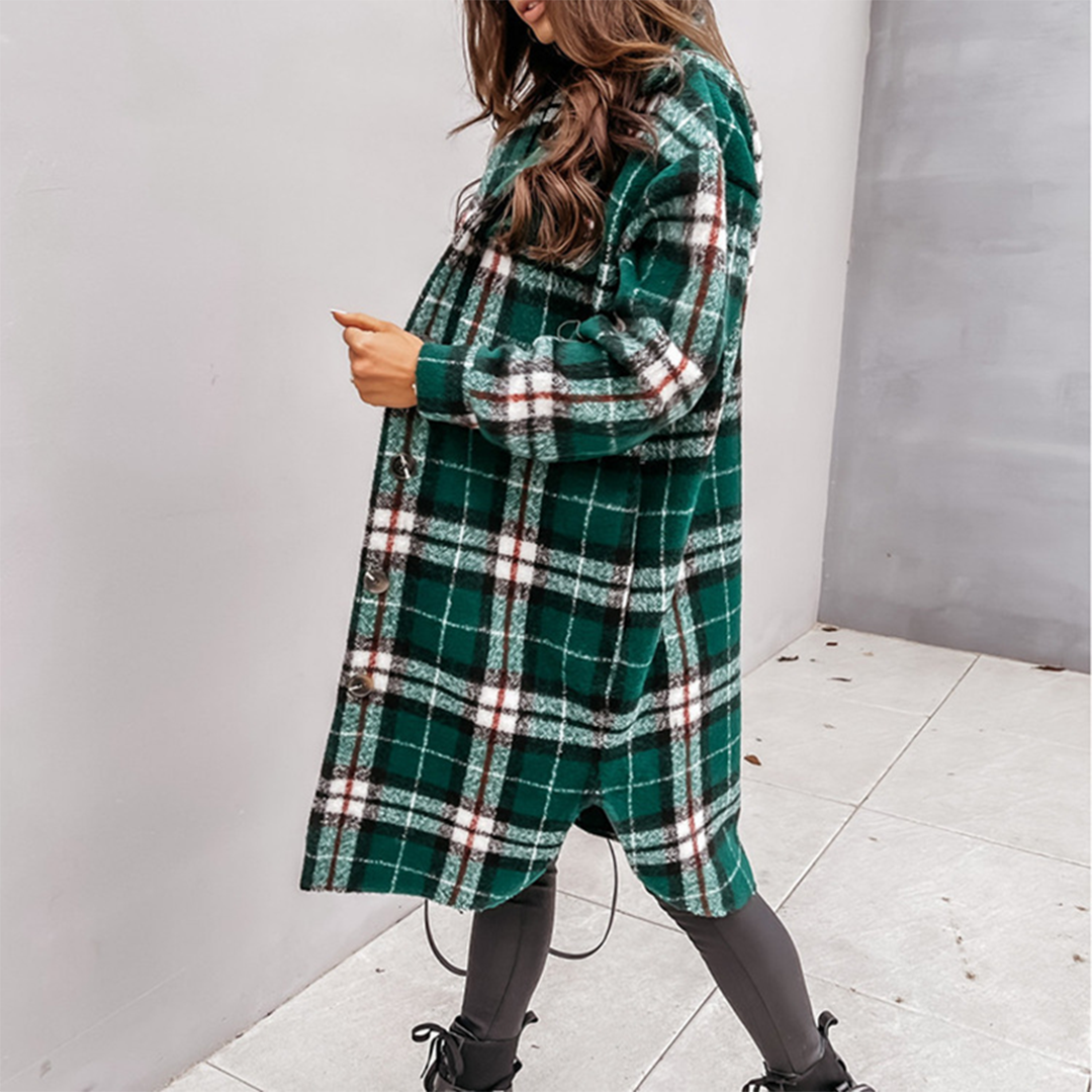 JOLIE | Lange Geruite Damesjas – Herfstfavoriet met Ademend Comfort & Statementstijl