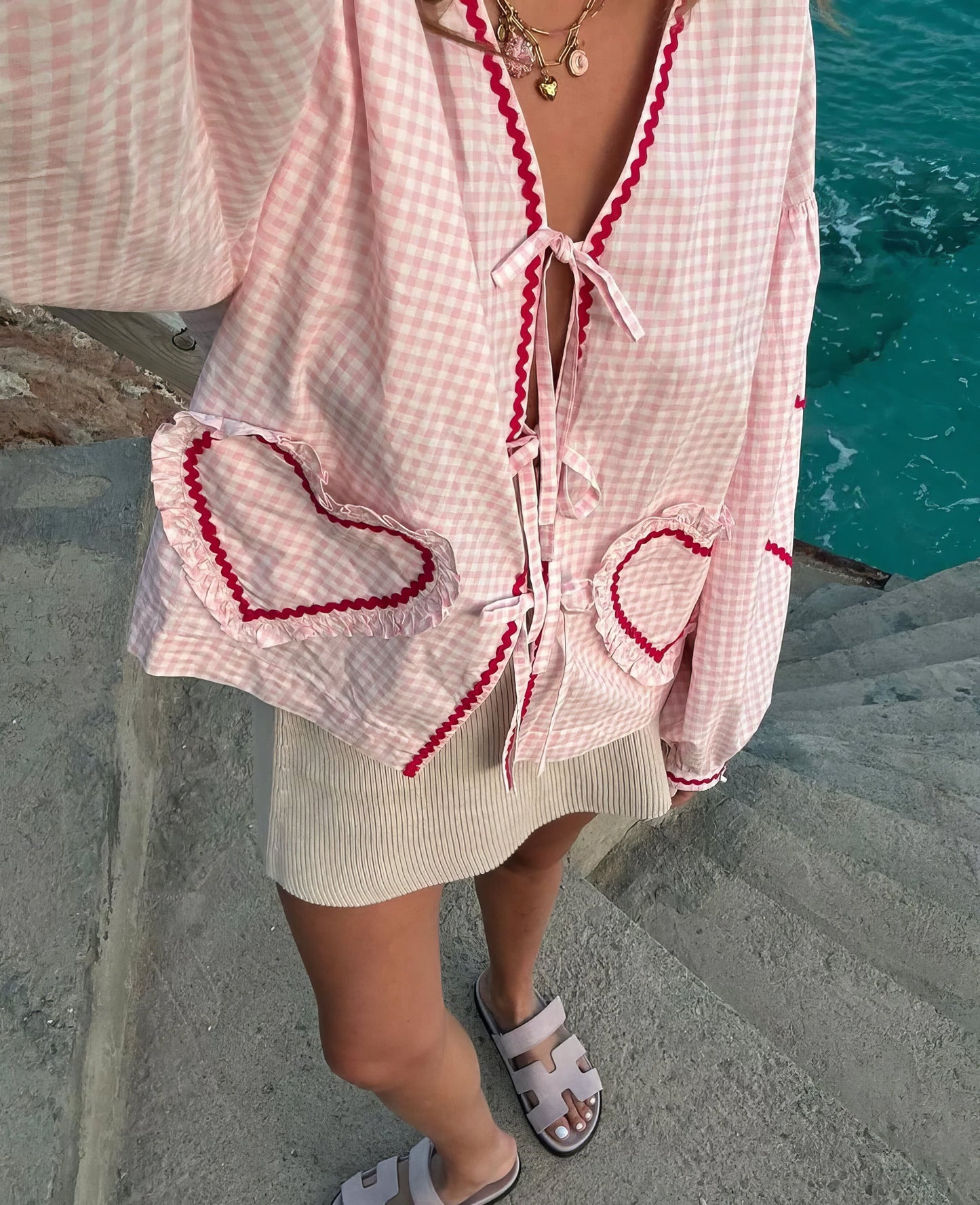 JESSICA | Zomerse Dames Blouse met Hartdetails en Ruitprint