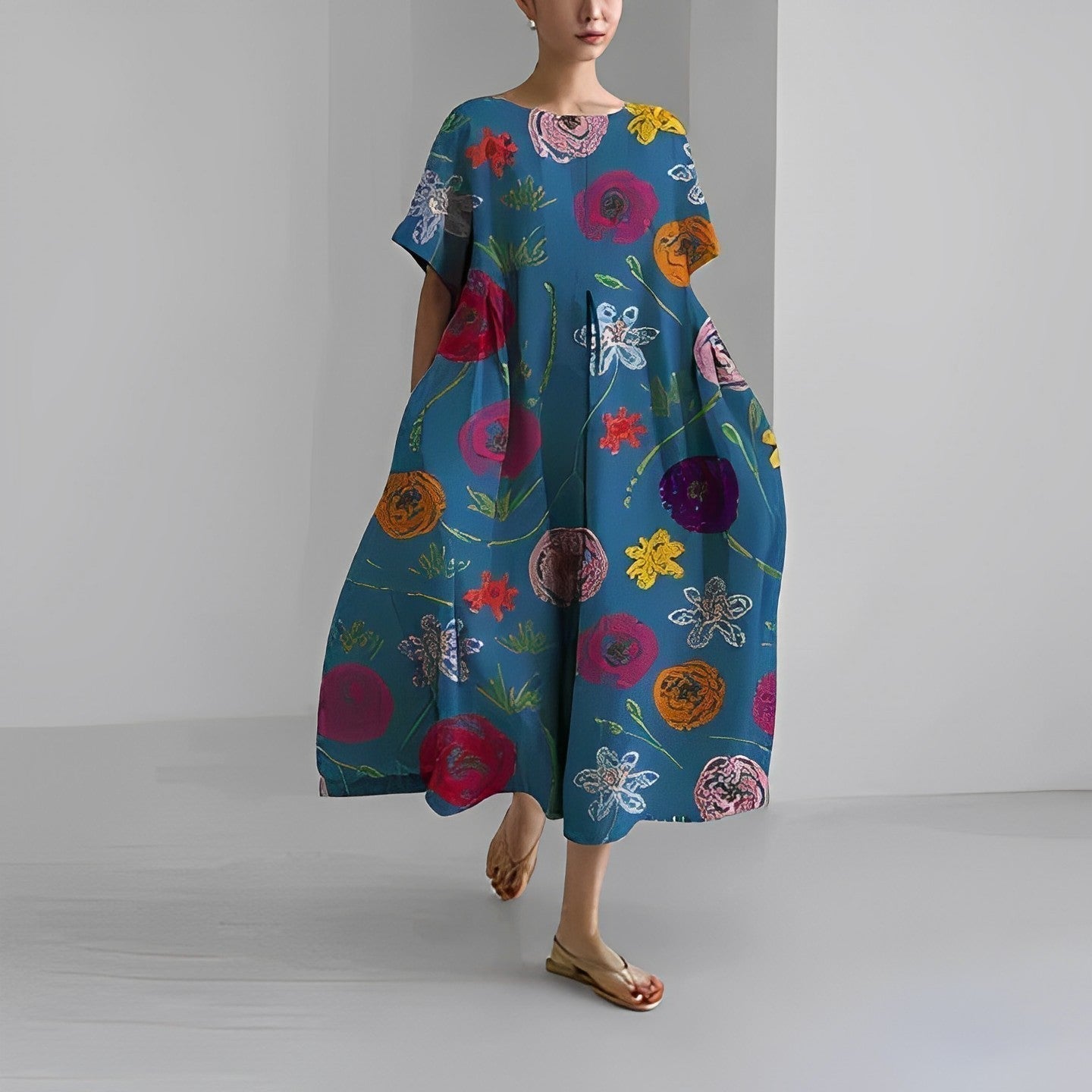 SERINA | Bedrukte Damesjurk Met Bloemenprint – Tijdloos, Vrouwelijk & Comfortabel Voor Elke Zomerdag