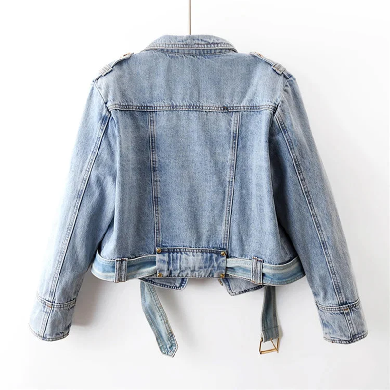 OLIVIA | Vintage Washed Denim Jack Voor Dames Met Riem En Knopen – Stoer, Vrouwelijk, Zomers