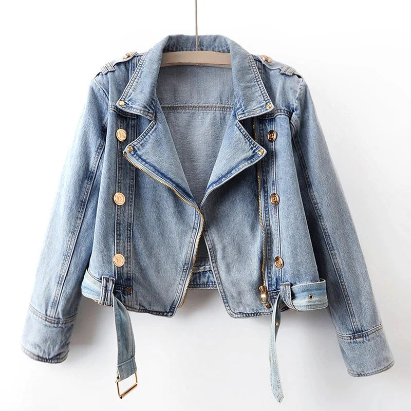 OLIVIA | Vintage Washed Denim Jack Voor Dames Met Riem En Knopen – Stoer, Vrouwelijk, Zomers
