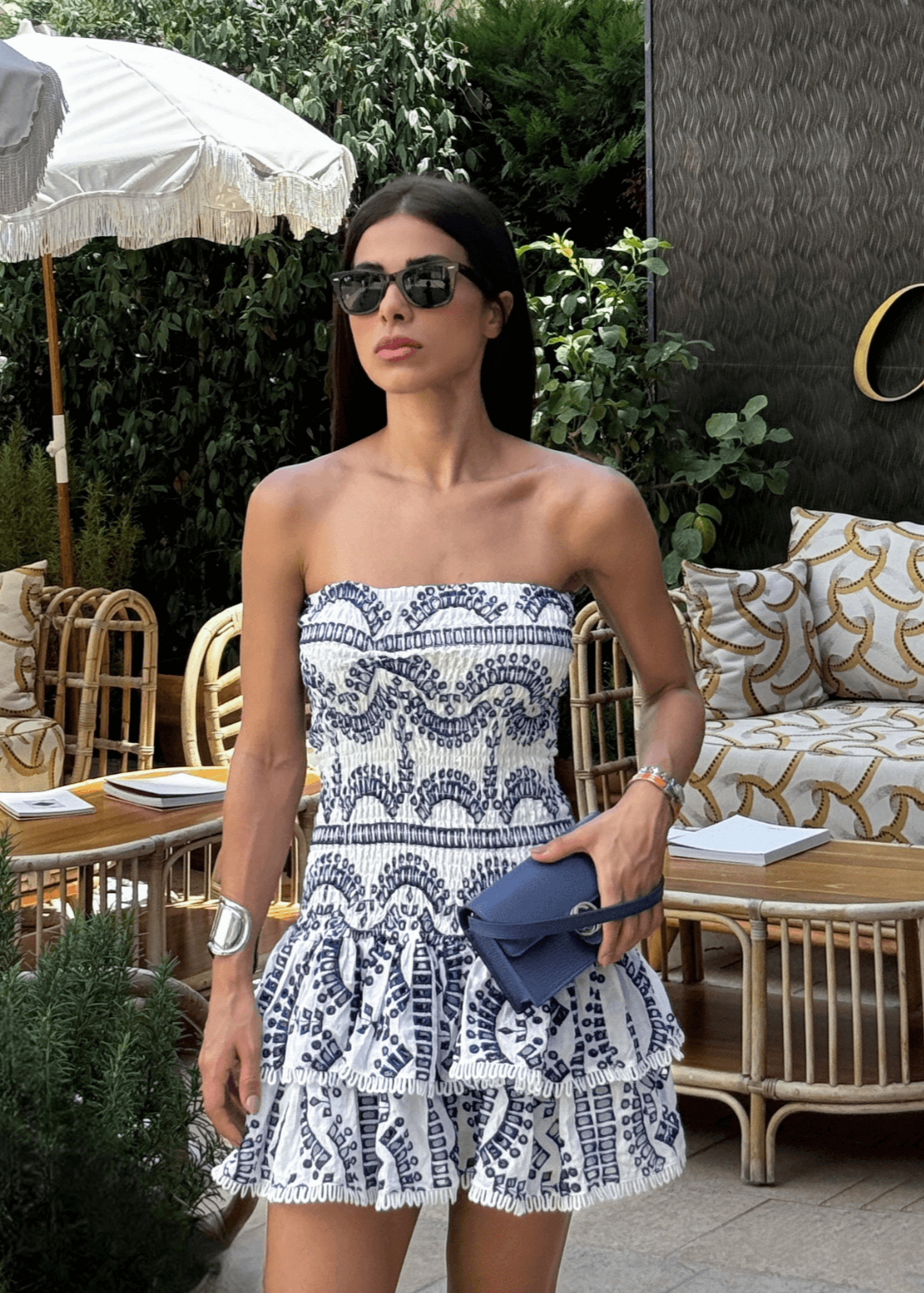 SANTORINI | Strapless Zomerjurk in Blauw Gelaagd Ontwerp – Elegant, Licht & Veelzijdig!