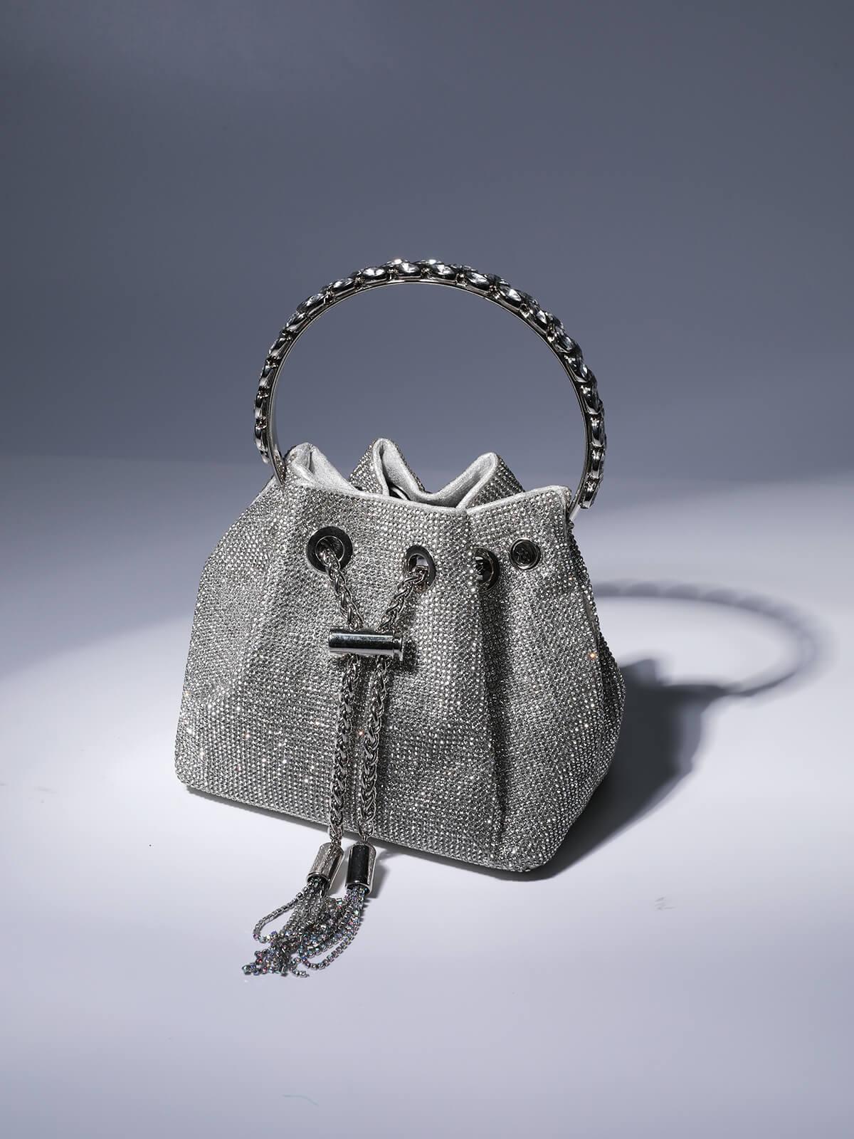 MATTEA | Luxe Bucket Bag Voor Dames met Kristallen – Zilverkleurig Statement Accessoire