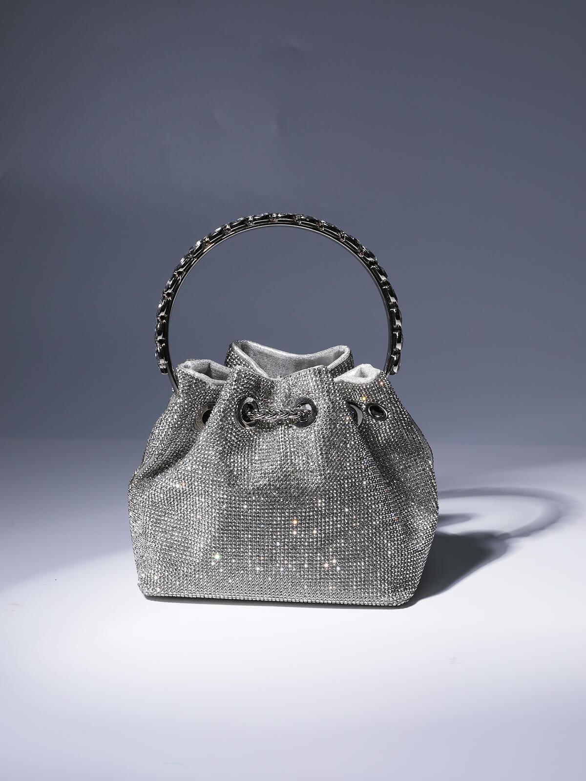 MATTEA | Luxe Bucket Bag Voor Dames met Kristallen – Zilverkleurig Statement Accessoire