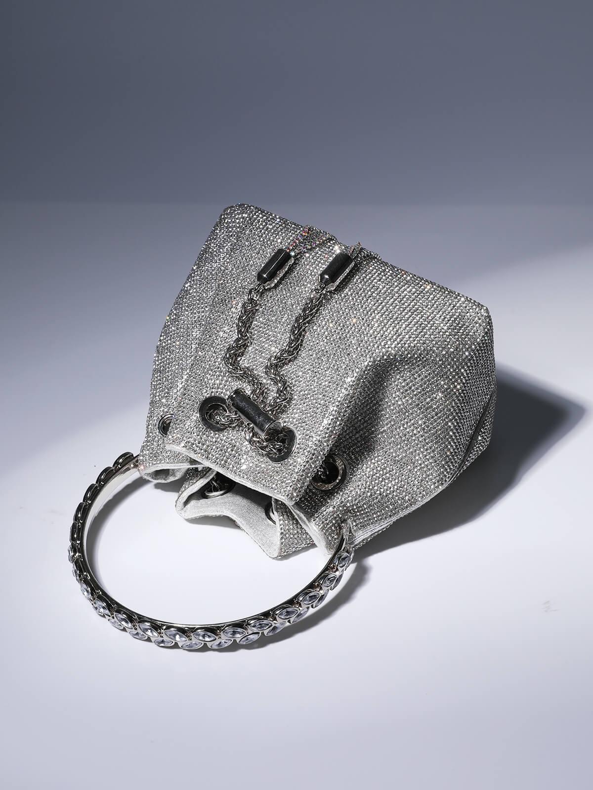 MATTEA | Luxe Bucket Bag Voor Dames met Kristallen – Zilverkleurig Statement Accessoire