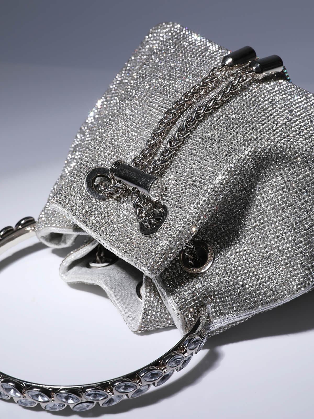 MATTEA | Luxe Bucket Bag Voor Dames met Kristallen – Zilverkleurig Statement Accessoire