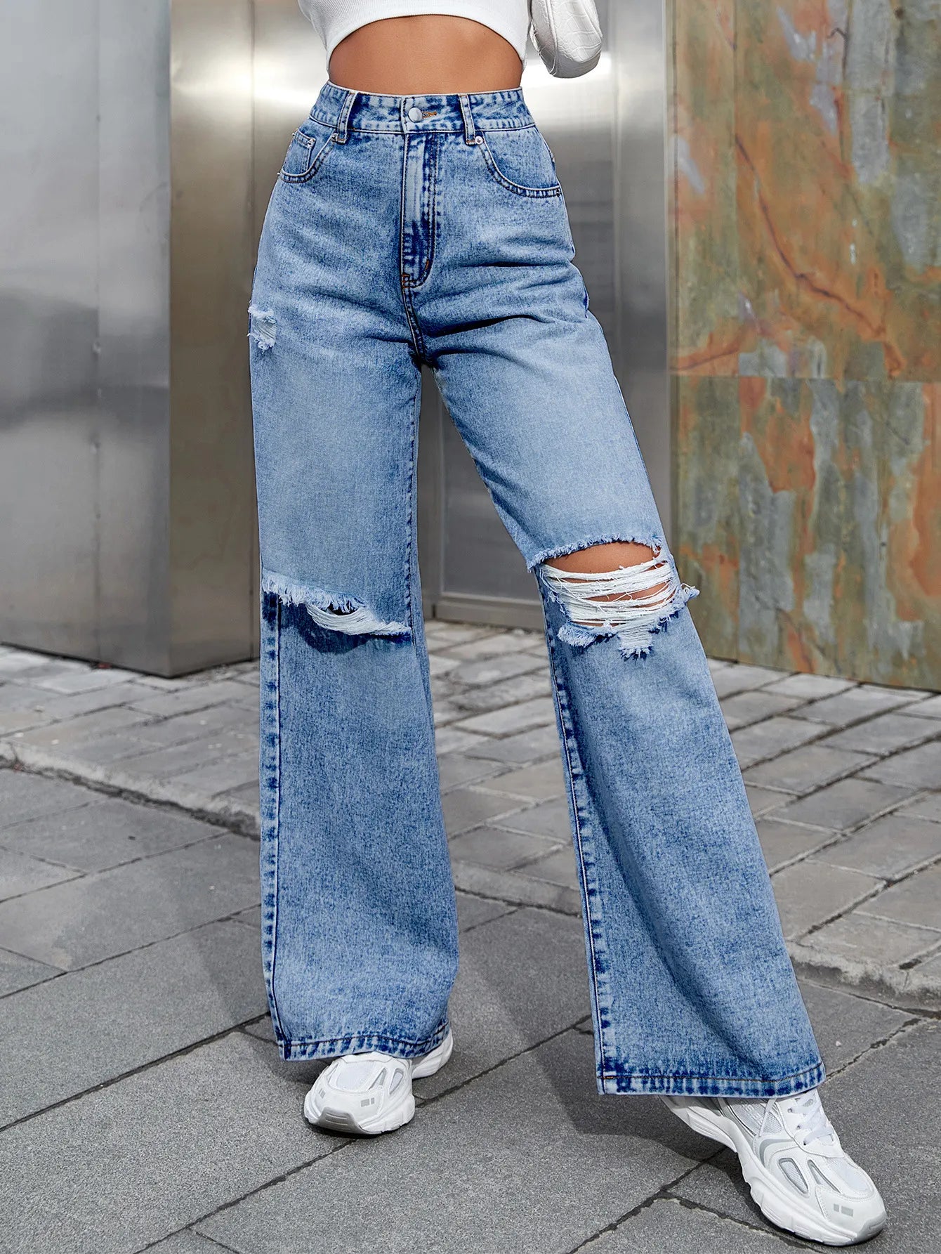 NIA | Wijde Damesjeans – Casual Denim met Ripped Details & Trendy Uitstraling