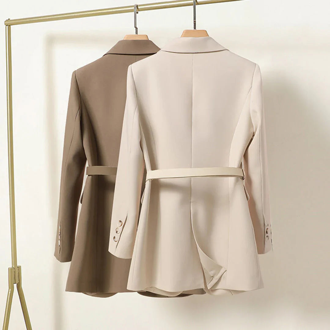 ELENA | Elegante Lange Dames Blazer Met Riem – Vrouwelijk, Gekleed & Tijdloos Mooi