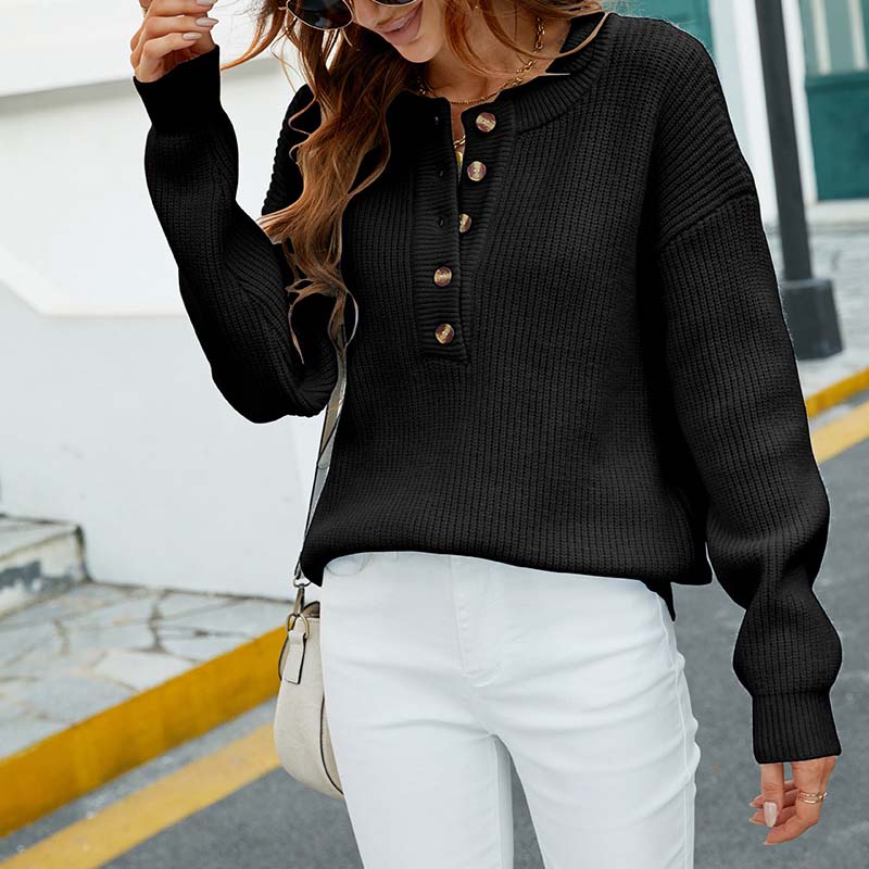 LORRAINE | Casual Gebreide Trui Met Ronde Hals & Knoopdetails – Perfect voor de Herfst & Winter