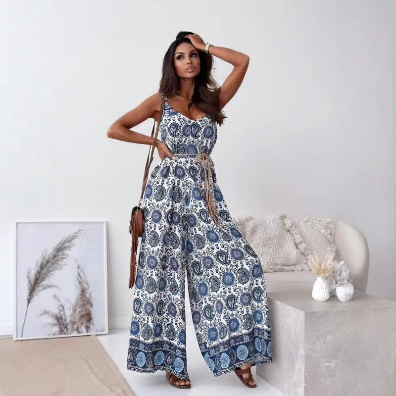 JULES | Luchtige Jumpsuit Met V-Hals, Spaghettibandjes En Wijde Pijpen – Vrouwelijk, Ademend & Perfect Voor Zomerse Dagen