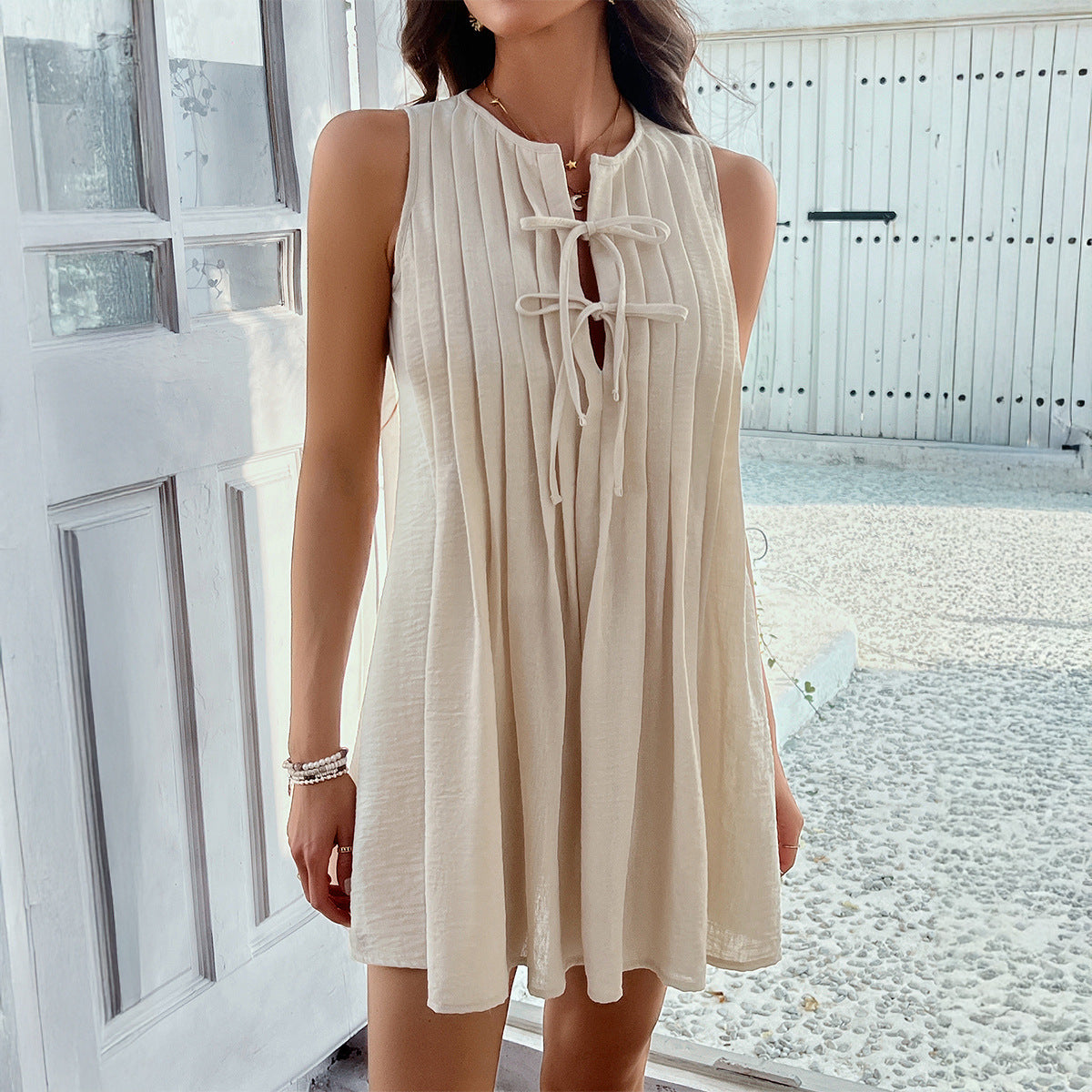 JULETTE | Mouwloze mini Jurk voor Dames Met Strikdetail – Luchtig, Comfortabel & Vrouwelijk Voor Warme Dagen