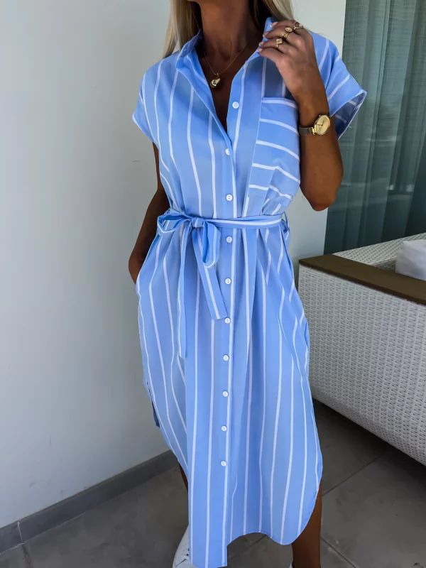 SOPHIE | Pinstripe Hemdjurk Met Ceintuur En Knoopsluiting – Tijdloos, Vrouwelijk, Comfortabel