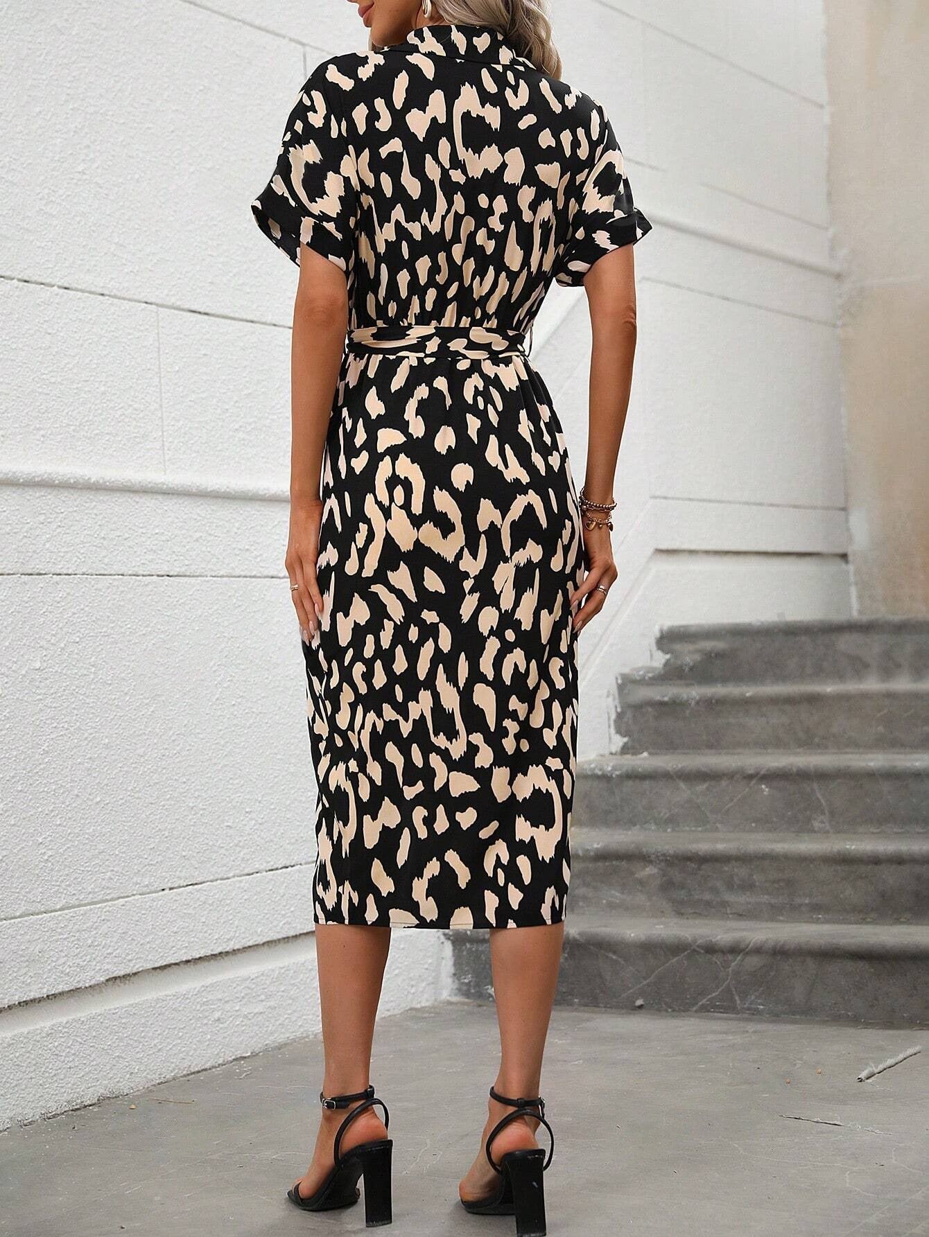 MARLEN | Getailleerde Midi Jurk Voor Dames Met Safari Print - Stijlvol & Modieus