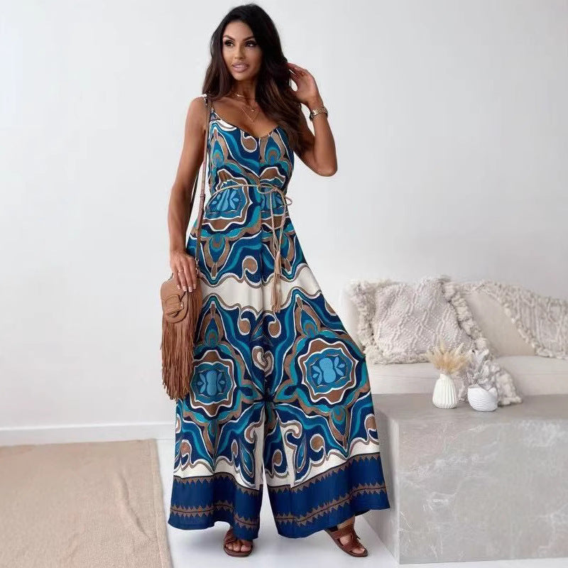 JULES | Luchtige Jumpsuit Met V-Hals, Spaghettibandjes En Wijde Pijpen – Vrouwelijk, Ademend & Perfect Voor Zomerse Dagen