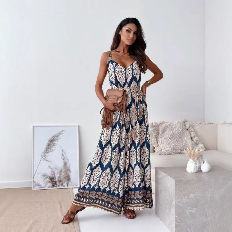JULES | Luchtige Jumpsuit Met V-Hals, Spaghettibandjes En Wijde Pijpen – Vrouwelijk, Ademend & Perfect Voor Zomerse Dagen