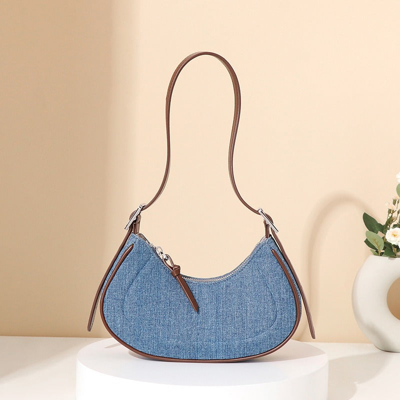 ÉLODIE | Denim Damesschoudertas met Halvemaanvorm – Stoer, Stijlvol & Praktisch