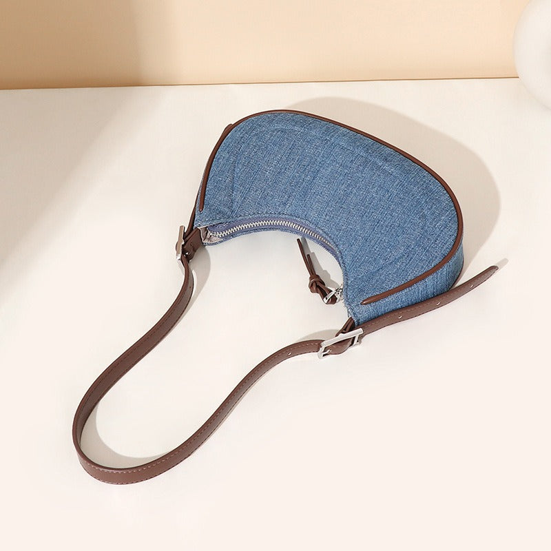 ÉLODIE | Denim Damesschoudertas met Halvemaanvorm – Stoer, Stijlvol & Praktisch