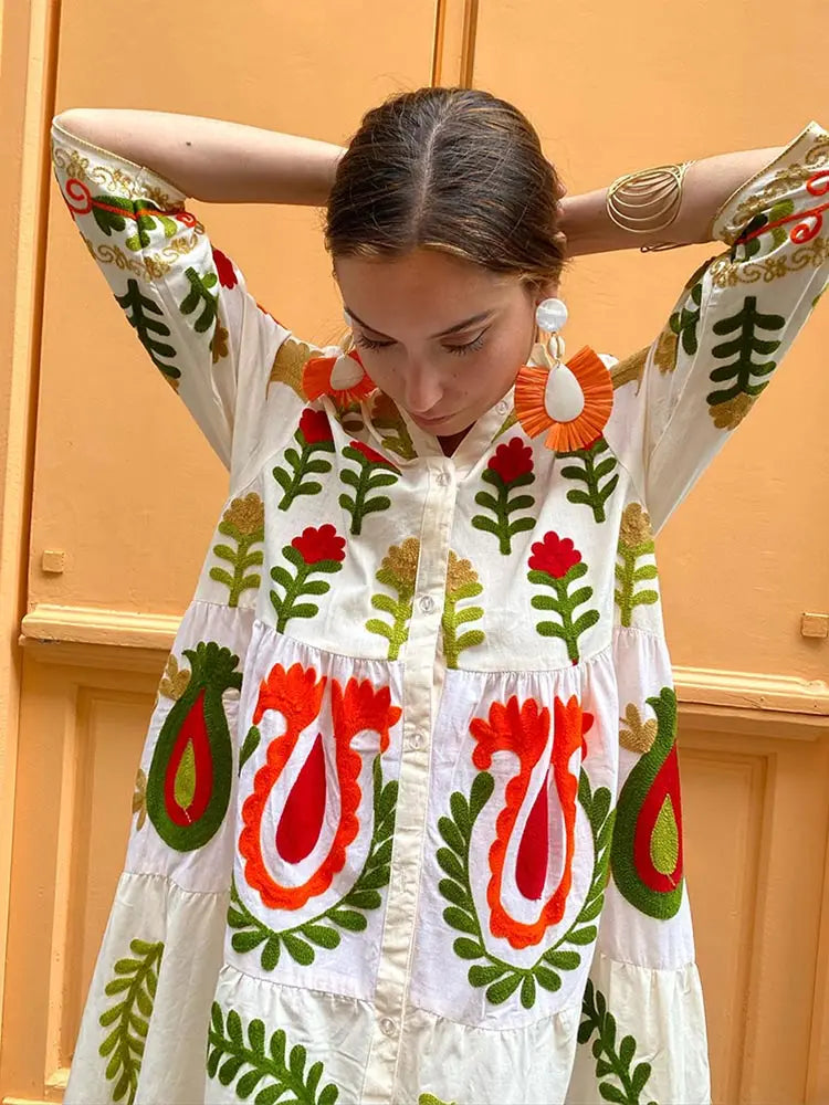 VIRELLA | Maxi Zomerjurk met Kleurrijke Bloemenprint - Zomers en Uniek