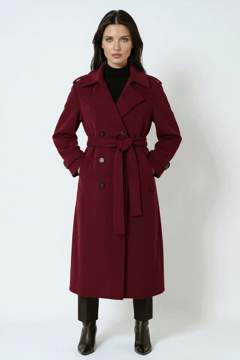 Burgundy Lange Wollen Winterjas – Elegantie & Warmte Voor IJskoude Dagen