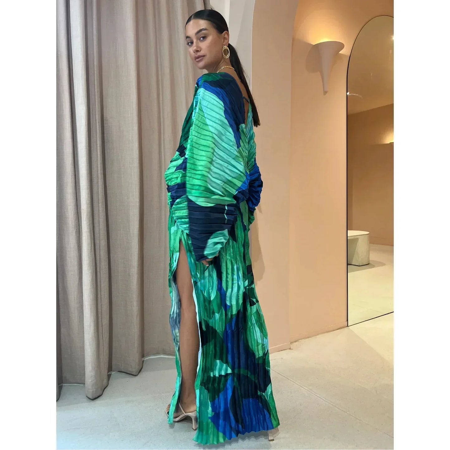 ZEGNA | Geplooide Maxi Jurk Met Abstracte Print - Luchtig & Zomers