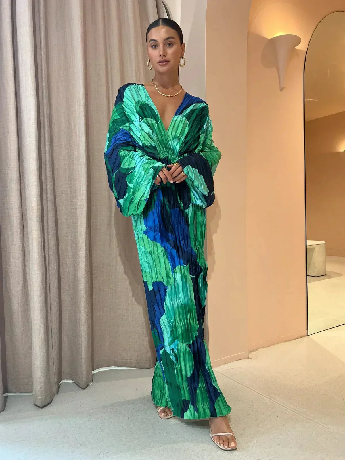 ZEGNA | Geplooide Maxi Jurk Met Abstracte Print - Luchtig & Zomers