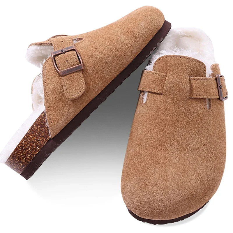 Suède Instappers Met Warme Bontvoering – Antislip & Comfortabel Voor Koude Dagen
