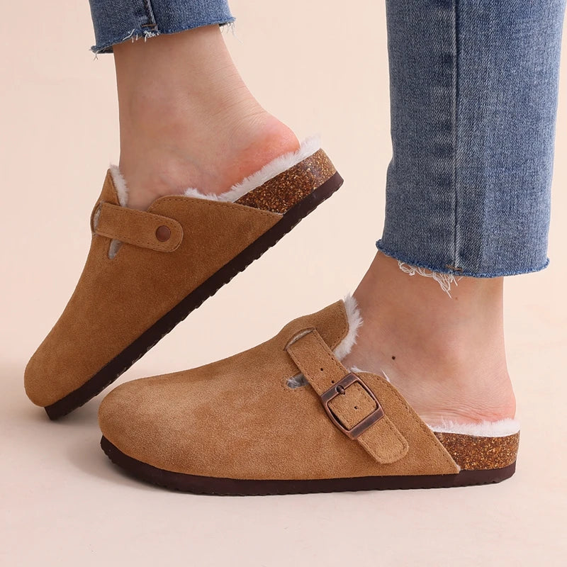 Suède Instappers Met Warme Bontvoering – Antislip & Comfortabel Voor Koude Dagen