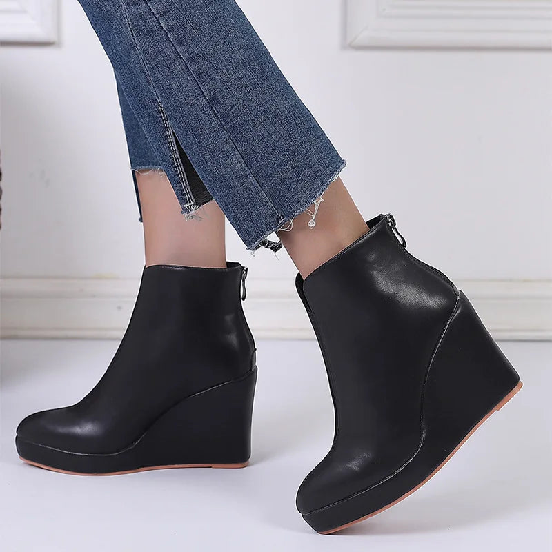 YUE | Casual Leren Enkel Laarsjes Voor Dames Met Sleehak Design - Luxe, Casual & Comfortabel