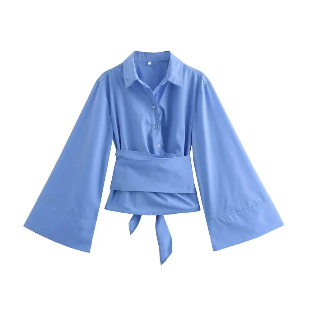 ÉLOÏSE | Elegante Blouse met Wikkelmodel – Statement Mouwen & Verfijnde Uitstraling