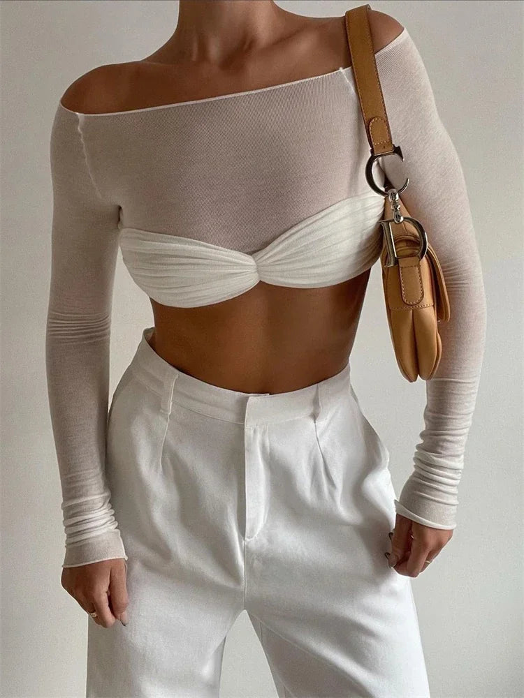 KENDRA | Transparante Mesh Top Voor Dames Met Twistdetail – Verfijnd, Verleidelijk, Trendy