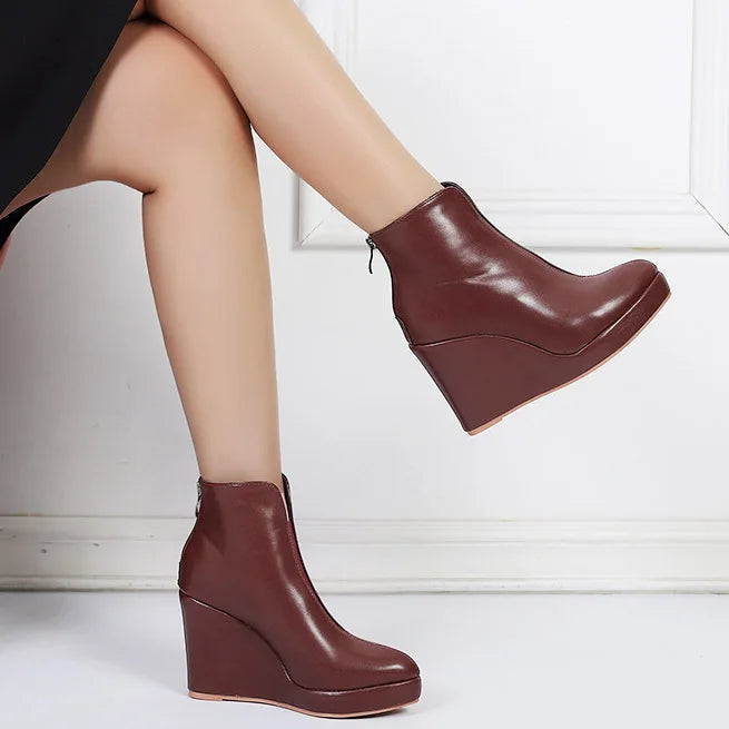 YUE | Casual Leren Enkel Laarsjes Voor Dames Met Sleehak Design - Luxe, Casual & Comfortabel